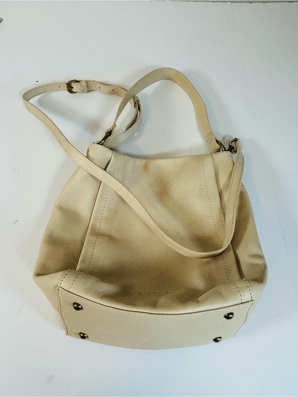 Neutral Cream Leather Crossbody Hobo with Adjustable Strap and shoulder strap